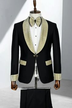 Get your suit rental today from Tailorforall. Our designer Black One Button Best Fitted Wedding Suits with Gold Lapel come in modern styles & colors that are priced to fit your budget. Tuxedo Wedding, Tuxedo For Men, Wedding Suits, Mens Suits, Single Breasted, Shawl, Prom, Pattern, Gold