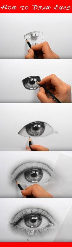 four different views of an eye being drawn