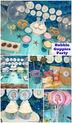 a collage of pictures with cupcakes and other items for a baby shower