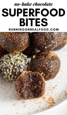 no bake chocolate superfood bites on a white plate