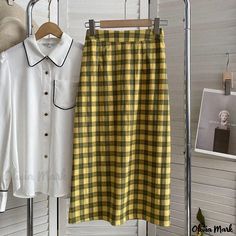 Olivia Mark - Contrast Plaid High-Waisted Midi Skirt - Casual Long Skirt in Stylish Leisure Wear Casual Long Skirt, Long Skirt Casual, Midi Skirt Casual, Skirt Casual, Skirts Midi High Waisted, Dress With Cardigan, Types Of Skirts, Olivia Mark, Leisure Wear