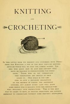 an old book with the title knitting and crocheting written in black on it