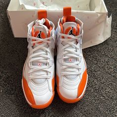 Jordan Jumpan 2 Women’s Orange And White Lifestyle Sneaker. New, Never Worn Still In Box. Orange Jordans 11, White Lifestyle, Shoes Orange, Jordan Shoes Retro, Shoes Retro, White Woman, Womens Jordans, Jordan Shoes, Womens Shoes Sneakers