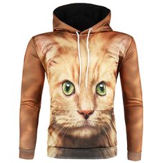 3D Cat Print Pullover Drawstring Hoodie - Light Brown - 4J87972512 - Men's Clothing, Men's Hoodies & Sweatshirts  #MensHoodiesSweatshirts #Men's #Clothing # #Men's #Hoodies #& #Sweatshirts Winter Jumpsuit, Fashion Site, Cheap Mens Fashion, Man Clothing, Cheap Hoodies, Cat Hoodie, Hoodie Size Chart, Pocket Hoodie, Cute Fit