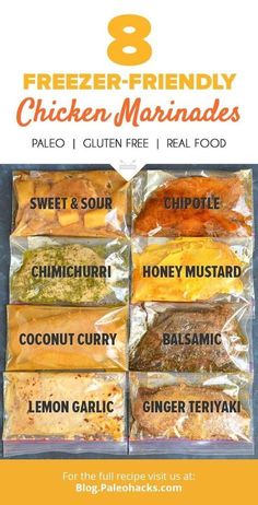 the 8 freezer friendly chicken marinades are packed in foil and ready to be eaten