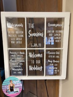 a sign hanging from the side of a door that says, welcome to our wedding