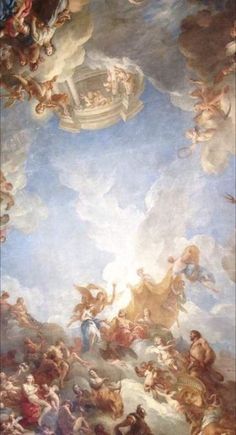 the ceiling painting is very large and has many paintings on it