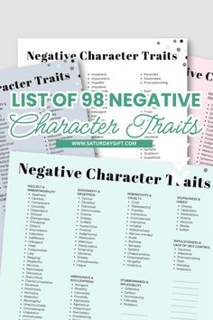 Understand how negative character traits can affect your relationships and overall well-being. This guide covers traits like jealousy, gossiping, and pessimism, offering insights into how to recognize and manage them. Ideal for those seeking to build stronger, more positive connections with others. Negative Character, Negative Character Traits, Negative Personality Traits, Positive Personality Traits, Negative Traits