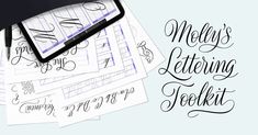 a pile of paper with writing on it and the words melody's lettering tool