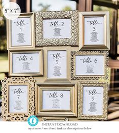 the table numbers are displayed in gold frames