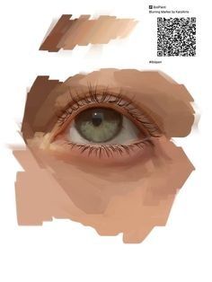 a close up of a person's eye with qr code in the background