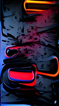 an abstract painting with red and blue lights