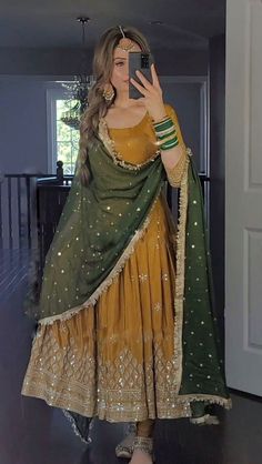 Haldi Dress, Haldi Outfits, Function Dresses, Mehndi Dress, Gown With Dupatta, Lehenga Designs Simple, Anarkali Dress Pattern