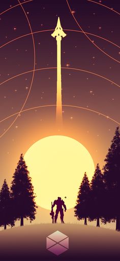 an image of a sci - fi movie poster with trees and the sun in the background