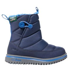 Our lightest toddler snow boots are warm, sturdy and easy to move in, so the youngest explorers can share the joy of a snowy winter. Spot clean. Lightweight polyester upper seals out cold and snow. Cozy fleece lining and PrimaLoft insulation provide reliable toasty warmth. Durable polyurethane toe cap and mudguard fend off puddles, mud and slush. EVA midsole for all-day comfort and support. Slip-resistant rubber outsole with shaped lugs for extra stability during play. Pull-on loops. Hook-and-lo Winter Waterproof Boots For Camping, Waterproof Winter Boots For Camping, Blue Non-slip Boots For Outdoor, Winter Camping Waterproof Boots, Blue Winter Boots For Outdoor Activities, Scratch-resistant Winter Outdoor Boots, Blue Winter Boots For Outdoor, Blue Insulated Boots For Outdoor Activities, Insulated Blue Boots For Outdoor Activities