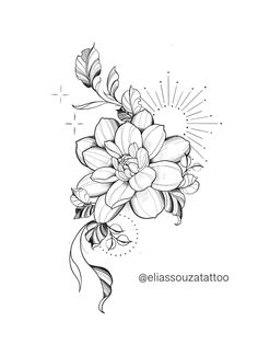 a black and white flower tattoo design