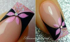 Pink lilly Fierce Nails, Burgundy Nails, Black Nail, Nails Summer, Beautiful Nail Designs, Fabulous Nails, Beautiful Nail Art, Floral Nails