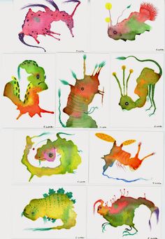 watercolor drawings of different types of animals and their names are shown in this image