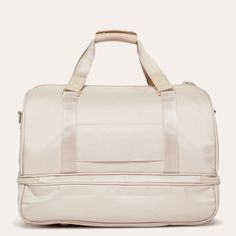 Stevyn Duffel - Nude – CALPAK Sporty Weekender Bag For Weekend Trips, Sporty Tote Gym Bag For Overnight Trips, Bag With Shoe Compartment, Light Travel, Travel Light, Duffel Bag, Gym Bag, Exterior, Travel