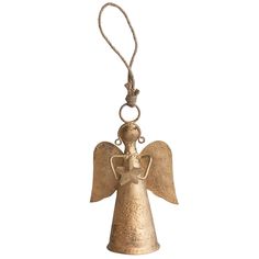 an angel ornament hanging from a rope