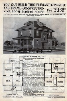 an old house is featured in the catalog for home building plans and construction cost guide