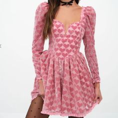 For Love And Lemons Theresa Mini Dress Fitted Dress With Sweetheart Neckline For Valentine's Day, Fitted Mini Dress For Valentine's Day, Valentine's Day Party Dress Mini Length, Flirty Mini Dress For Valentine's Day, Flirty Fitted Dress For Valentine's Day, Flirty Mini Valentine's Day Dress, Heart Print Dress With Sweetheart Neckline, Pink Dress With Heart-shaped Neckline For Date Night, Cute Mini Dress With Sweetheart Neckline For Date Night