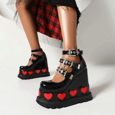 Valentine's Day Platform High Heels, Trendy High Heels For Valentine's Day, Heart Platforms, Gothic Heart, Shoes Mary Jane, Mary Jane Platform Shoes, Platform Mary Janes, Buckle Shoes, Heels & Wedges