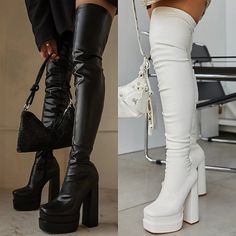 Category:Boots; Upper Materials:PU; Embellishment:Zipper; Season:Fall,Winter; Heel Type:Chunky Heel; Gender:Women's; Size Suggestion:standard size, select your usual size; Platform Height:1.18; Toe Shape:Square Toe; Type:Over The Knee Boots,Thigh High Boots; Style:Elegant,Fashion,Sexy; Heel Height(inch):3-4; Outsole Materials:Rubber; Occasion:Party; Closure Type:Zipper; Pattern:Solid Color; Listing Date:11/22/2023; Production mode:Self-produce; 2024 Trends:Plus Size,Heel Boots,Platform Boots; Foot Length:; Foot Width:; Heel Height:High Heel Really Long Boots, Very High Heels Boots, Over The Knee Platform Boots, 9 Inch Heels, Clear Platform Boots, White Heels Boots, Dresses With Long Boots, Pretty Heels Classy, Gogo Boots Aesthetic