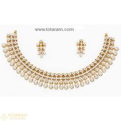 18K Diamond Necklace Sets -VVS Clarity E-F Color -Indian Diamond Jewelry -Buy Online Traditional White Jewelry With Jewels, Traditional Yellow Gold Jewelry With Stones, Dazzling Jeweled Necklaces For Celebration, Traditional White Jeweled Necklace, Gold Diamond Jewelry With Stones, Traditional Diamond Necklace With Stones, White Diamond Jewelry With Stones, White Necklace With 17 Jewels For Celebration, Dazzling Festive Jeweled Necklace