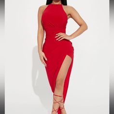 Size: Medium Color: Red Stretchy, 96% Polyester 4% Spandex Red Maxi Dress For Club, Red Stretch Maxi Length Bodycon Dress, Chic Red Maxi Dress For Club, Red Ruched Maxi Dress For Night Out, Red Ruched Maxi Dress For Date Night, Red Elastane Bodycon Dress For Date Night, Red Bodycon Maxi Dress For Date Night, Bright Red Dress, Amaya Colon