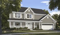 this is an artist's rendering of a two - story house with white trim