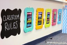 classroom rules written on the wall next to school lockers with chalkboard and magnets