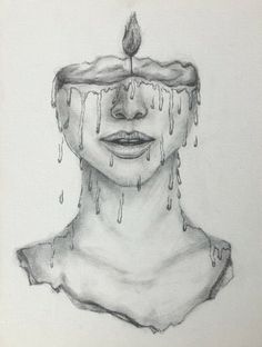 a drawing of a woman's face with a candle in the middle of her head