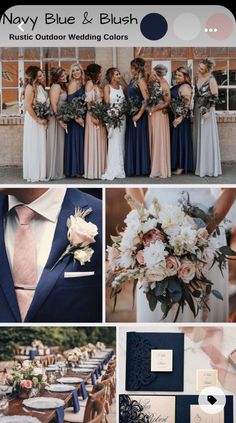 navy blue and blush wedding color palettes for the bride, groom, and guests