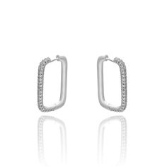 KIKICHIC Gold Filled CZ Diamond Large Rectangle Hoop Earrings Large Hoop Earrings, Cz Diamond, Tassel Earrings, Silver Hoop Earrings, Paper Clip, Pave Diamonds, Clip On Earrings, Silver Gold, Jewelry Box