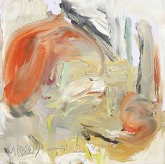 an abstract painting with orange and white colors