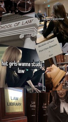 there is a collage of pictures with women in law and law books on them