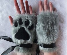 Cute Grey Furry Wolf Fox Dog Neko Cat Paw Print by KittenTreasures, £21.99 Pink Paw Print, Fluffy Things, Sand Cat, Fox Dog, Costume Gloves, Pink Paws, Cat Paw Print