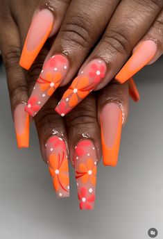 Carnival Nails, Ombre Gel Nails, Blue And Silver Nails, Orange Nail Designs, Super Cute Nails, Daisy Nails, Acrylic Toe Nails, Cute Nail Art Designs