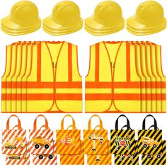 construction worker safety vests and hard hats