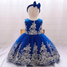 90cm (12-18months) 100cm (2-3years Old) 110cm (3-4years Old) 120cm (4-5years Old) Girls Navy Dress, Homemade Dress, Wedding Dresses For Kids, Halter Style Dress, Moon Dress, Royal Blue Lace, Christening Dress, Dresses For Girls, Girl Princess Dress