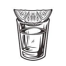 a glass of water with a slice of grapefruit on the rim, hand drawn