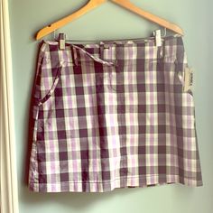 Annika Cutter & Buck Golf Tennis Skort. New With Tag! Size: 10 Color: Purple Gray Plaid 2 Front Pockets, Zipper Button Closure Shorts Attached Belt Loops 64% Cotton, 33% Poly, 3% Spandex So Cute! Also Perfect For Running Errands Purple Cotton Skort For Summer, Summer Purple Cotton Skort, Casual Purple Cotton Skort, Womens Skorts, Blue Skort, Athletic Skort, Tennis Skort, Golf Skort, Sports Skirts