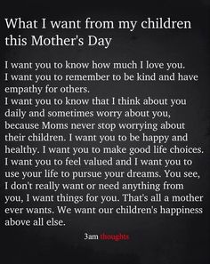 the poem for mother's day written in black and white with red writing on it