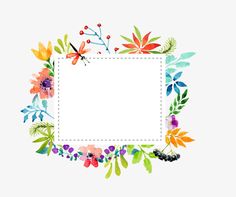 a square frame with colorful flowers and leaves