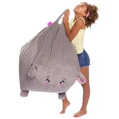 The ultimate animal bean bag chair has arrived! Both boys and girls will love getting cozy on this large bean bag for kids. The soft, velvety fabric is easy to sink into and remains durable no matter how often they use it. This bean bag chair also has a washable cover and easy carry handle making it a great choice for any busy household. No detail has gone overlooked on this cute and trendy animal chair. Featuring adorable embroidery and vibrant colors, this bean bag is perfect for relaxing in t Stuffed Animal Bean Bag, Animal Chair, Large Bean Bags, Tie Dye Party, Toddler Chair, Kids Bean Bags, Grey Elephant, Bag Chair, Comfy Chairs