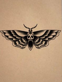 a drawing of a moth with a skull on it's back and two wings