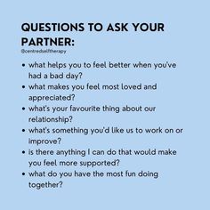 Questions To Ask Your Partner, Open Questions, Intimate Questions, Relationship Lessons, Relationship Therapy, Relationship Advice Quotes, Relationship Psychology, Healthy Relationship Tips