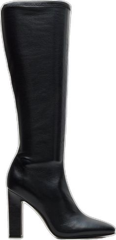 Chic Wide Calf Mid-calf Heeled Boots, Chic Mid-calf Heeled Boots With Reinforced Heel, Chic Mid-calf Heeled Boots Medium Width, Chic Knee-length Evening Boots, Chic Knee-length Party Boots, Chic Tall Leather Mid-calf Boots, Knee-high Boots With Sculpted Heel, Chic Leather Mid-calf Boots, Sleek High Heel Knee-high Faux Leather Boots