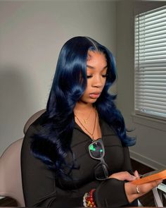 Blue Lace Front Wig, Frontal Wig Hairstyles, Sew In Hairstyles, Quick Weave Hairstyles, Hair Techniques, Pretty Hair Color, Hot Hair Styles, Colored Wigs, Front Lace Wigs Human Hair